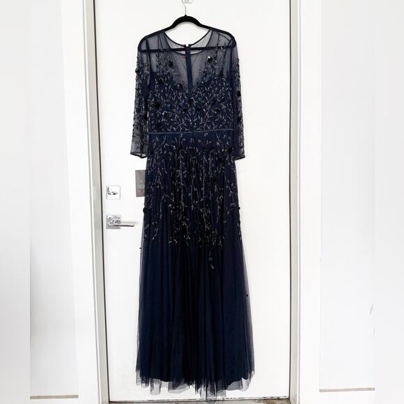 NWT NEW Theia Blue Beaded Evening Gown Size 16 - Picture 3 of 6